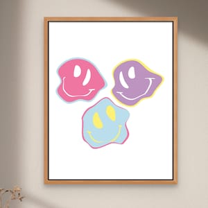 Melting Smiley Art Print, Smiley Face Poster, Girly Happy Face Decor, Digital Download