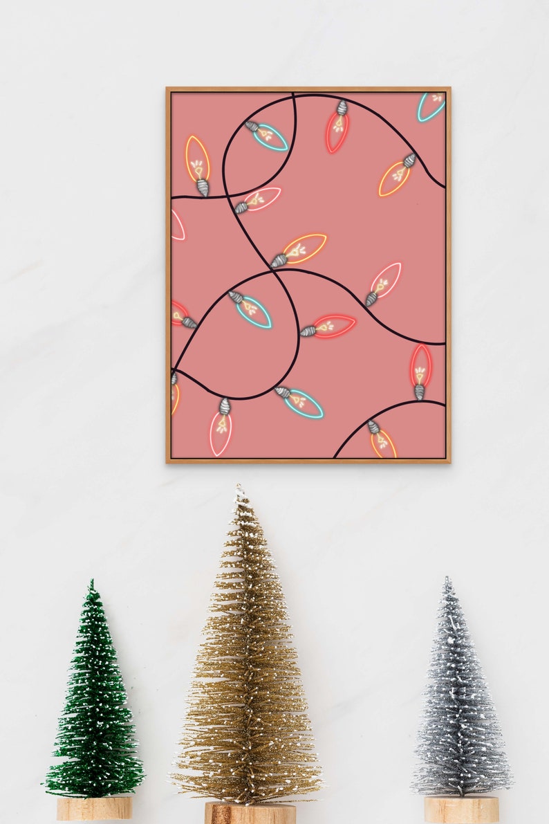 Christmas Lights Art Print, Colorful Holiday Poster, String of Lights