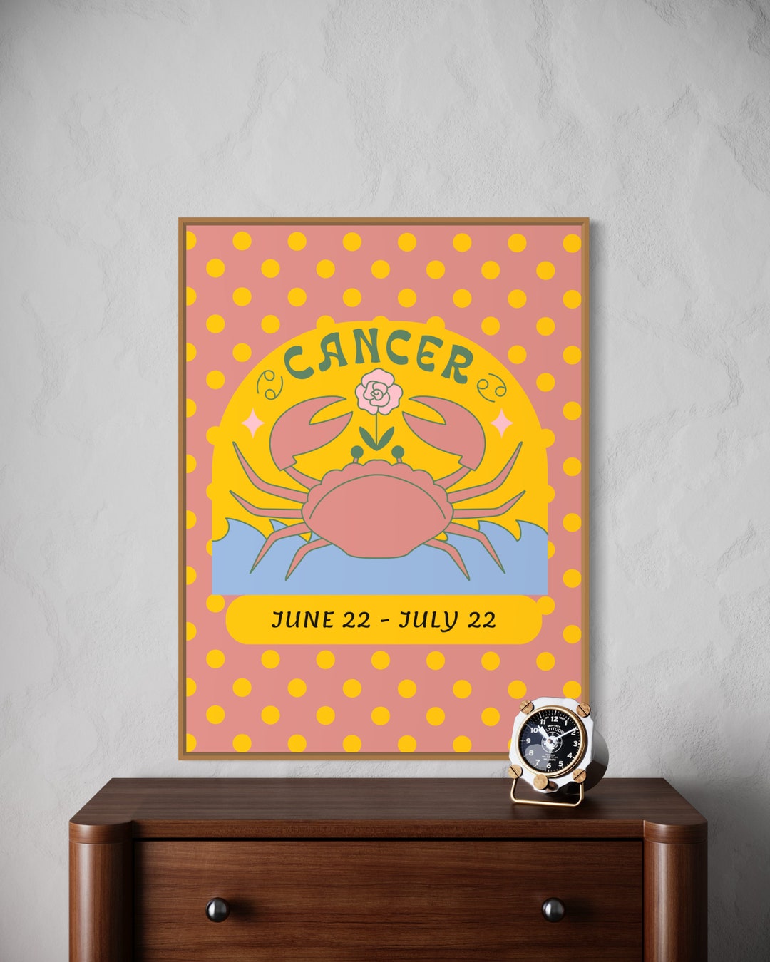 Cancer Wall Art Print, Girly Zodiac Poster, Retro Wall Decor, Cardinal