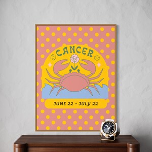 Kanker kunst aan de muur print, girly dierenriem poster, retro wanddecoratie, kardinaal waterteken digitale download