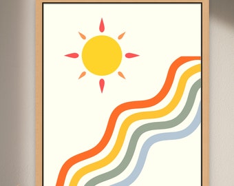 Sun Rainbow Print: Boho Kids Room Wall Art (Digital Download)