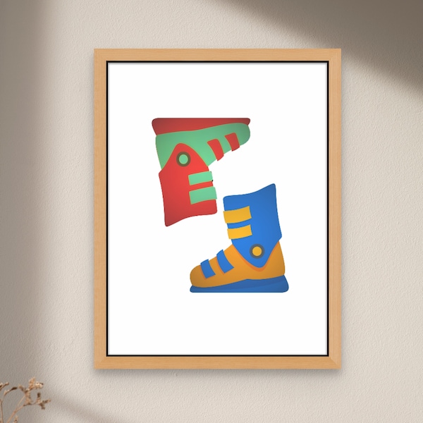 Skiing Wall Art, Ski Boots Poster, Wall Decor for Skier, Digital Download