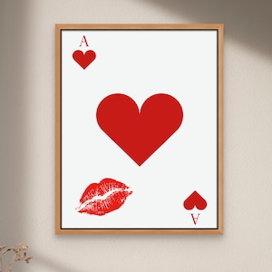 Ace of Hearts Art Print: Lipstick Kiss Card Poster (Digital Download)