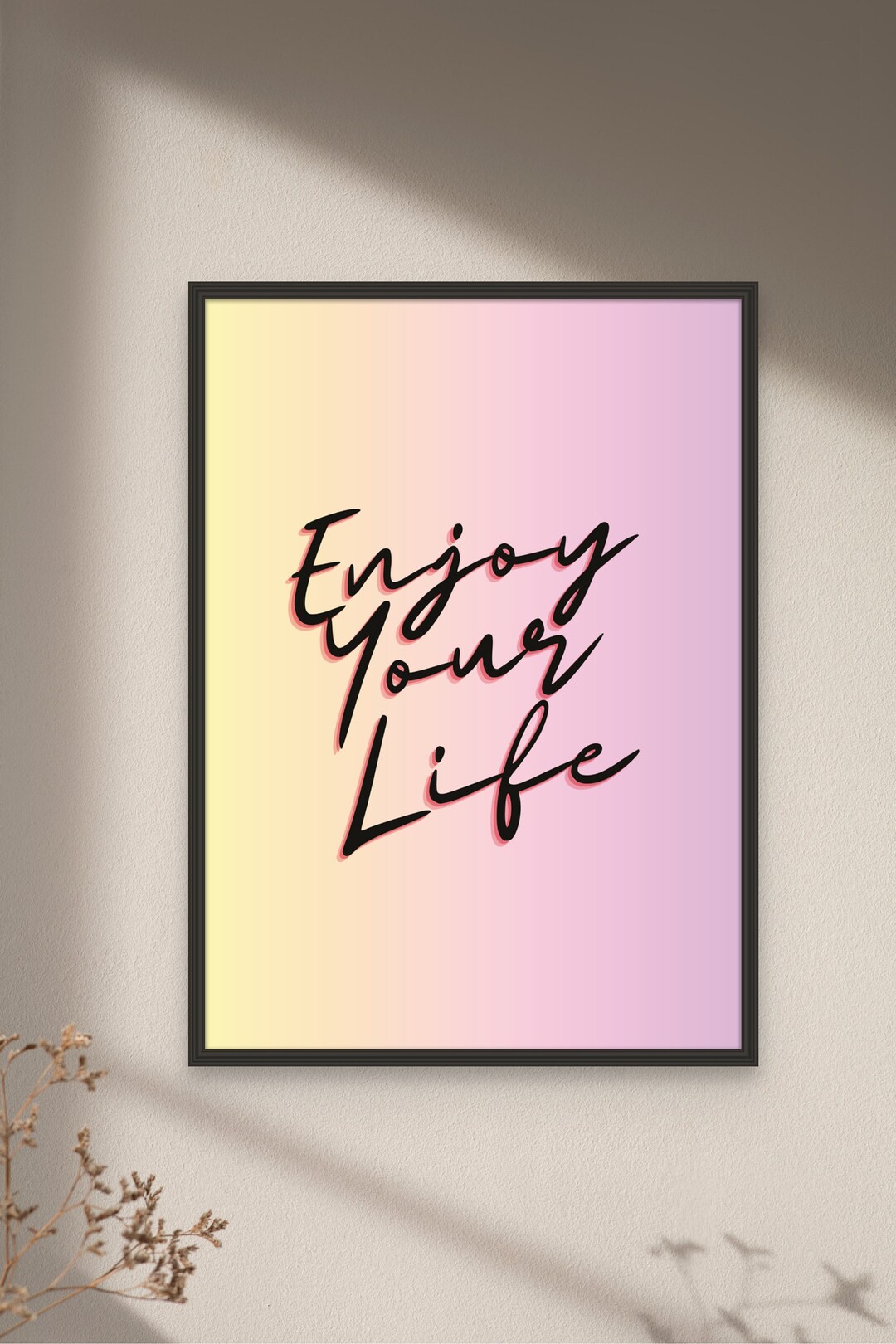 Trendy Wall Art Prints, Retro Enjoy Your Life Print, Black Pink Wall