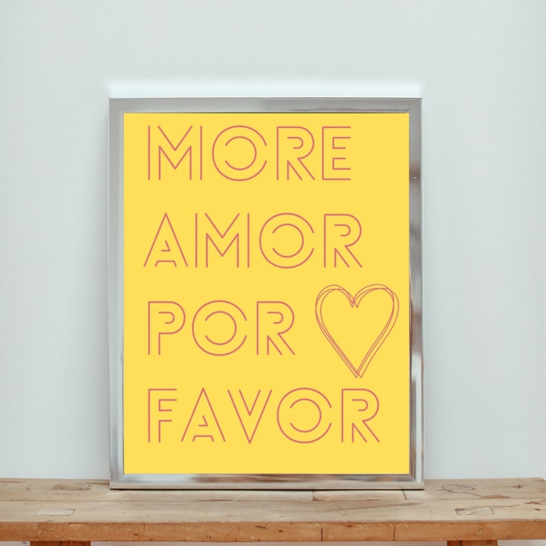 More Amor Por Favor Print, Minimalist Heart Poster, Aesthetic Living