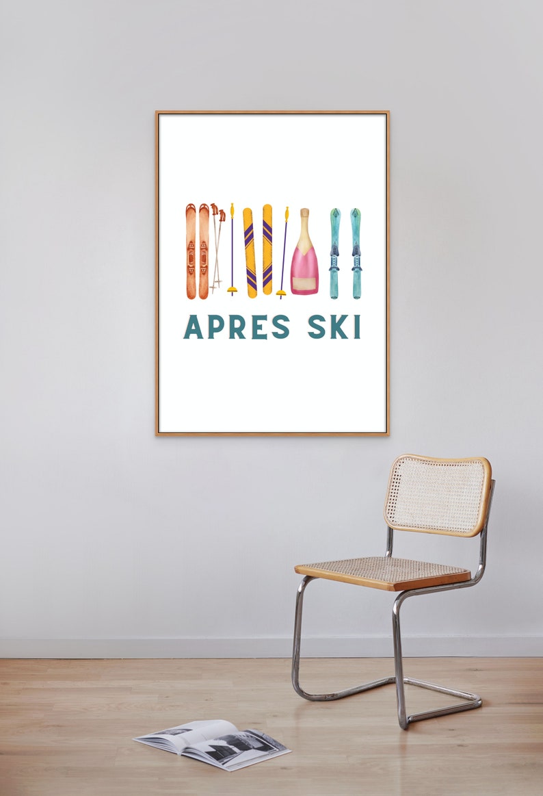Apres Ski Wall Art, Skiing Poster, Trendy Decor for Skiers, Digital