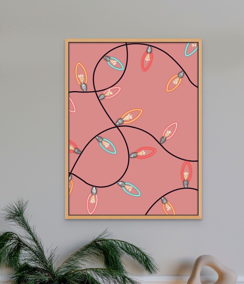 Christmas Lights Art Print, Colorful Holiday Poster, String of Lights