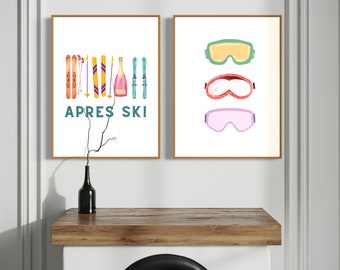 Apres Ski Wall Art, Vintage Goggles Poster, Skiing Decor, Digital Wall Art for Skiers