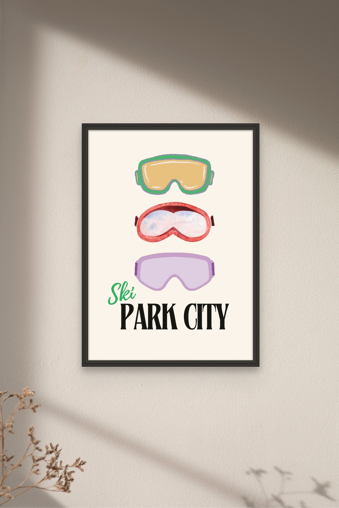 Ski Park City Art, Watercolor Goggles Print, Poster for Skier, Skiing ...