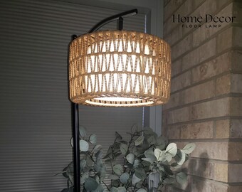 Rattan Floor Lamp, Boho Floor Lamp, Arc Floor Lamp, Wicker Floor Lamp, Tall Floor Lamp