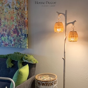 Farmhouse Floor Lamp, Floor Lamp, Cottage Floor Lamp, Wicker Drum, Home Decor for Living Room, Christmas Gift