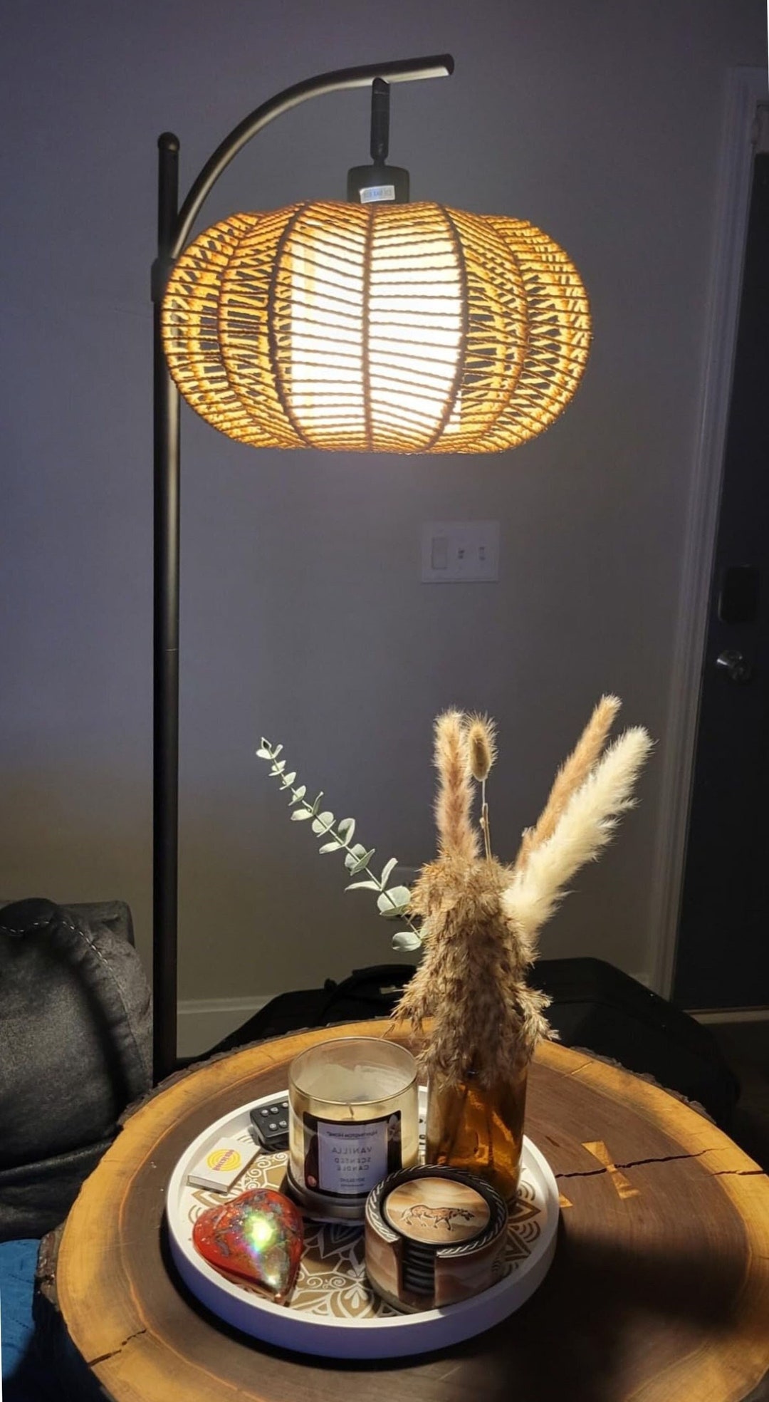 Arc Floor Lamps, Boho Dimmable Standing Lamp, Rattan Boho Floor Lamp ...