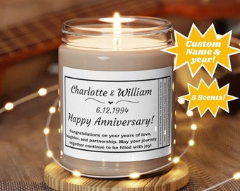 Custom Anniversary Gift Personalized Candle for Husband Wife Friend Gifts for Her Him Valentines Gift Friend Gift Wax Anniversary | 40204B