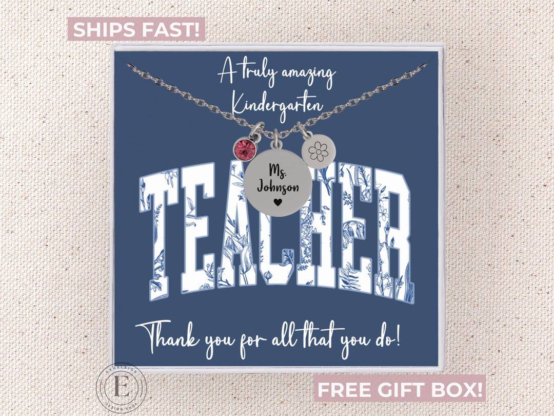 Kindergarten Teacher Necklace Personalized Kindergarten Appreciation ...