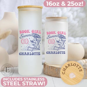 Personalized Book Girl Summer Iced Coffee Tumbler Custom Book Lover Gift Bookish Gift for Book Lover Book Club Gift Reader Gift Glass Cup