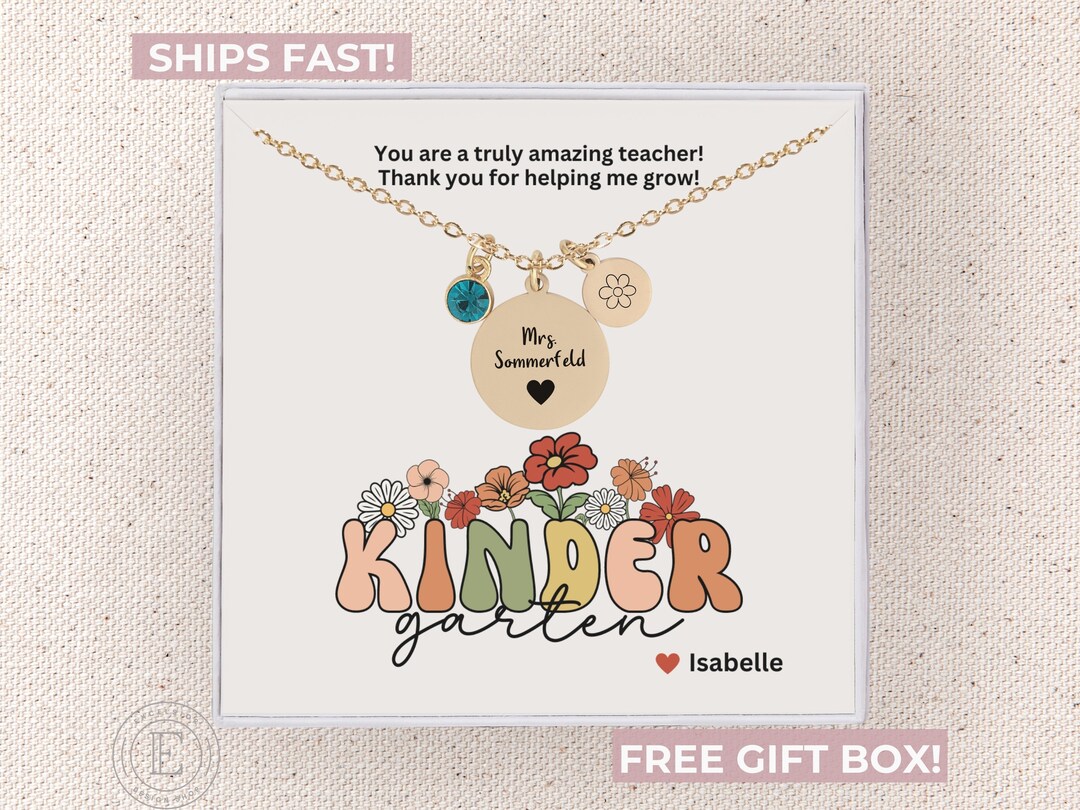 Kindergarten Teacher Necklace Personalized Kindergarten Appreciation ...