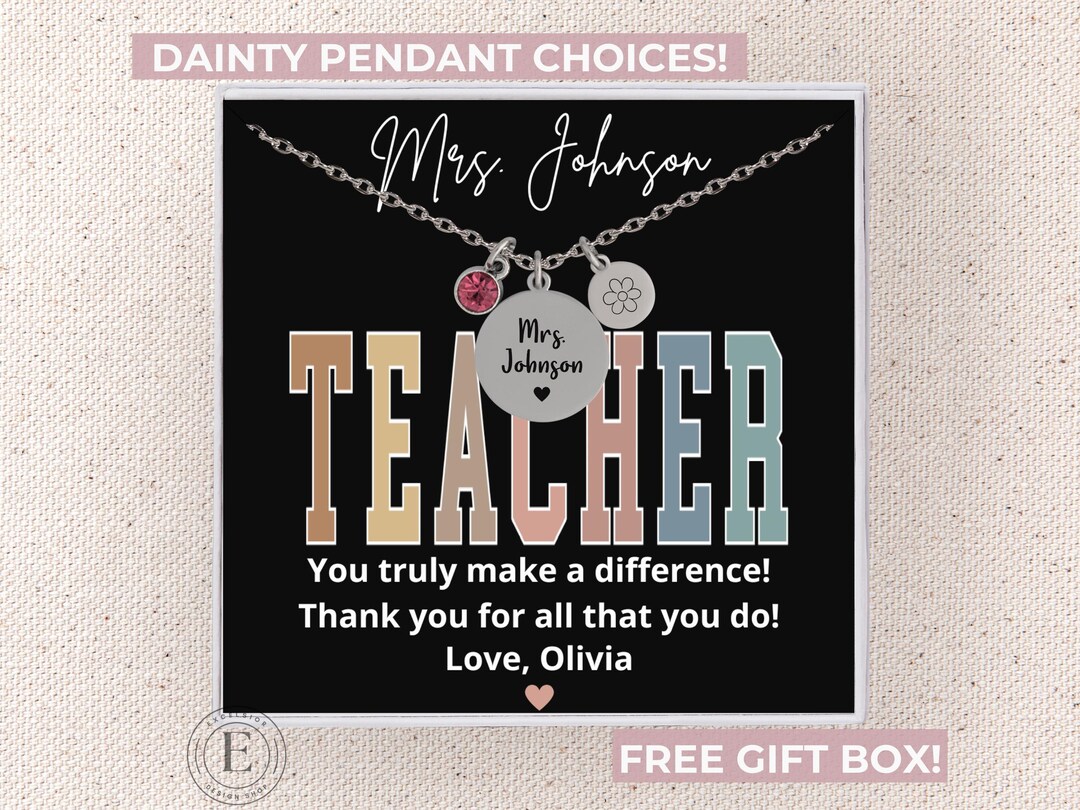 Teacher Necklace Personalized Teacher Appreciation Jewelry Thank You ...