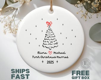 First Christmas Married Ornament, Personalized Newlywed Gift, Custom Wedding Keepsake, Mr & Mrs Decoration 2025, Unique Wedding Gift