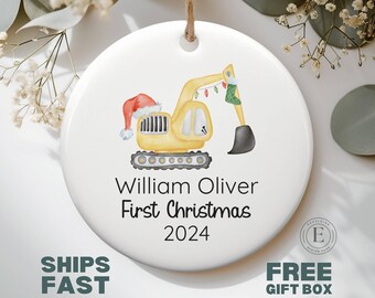 Personalized Babys First Christmas Excavator Ornament Custom Baby's First Christmas Ornament Digger Baby 1st Christmas Keepsake Construction