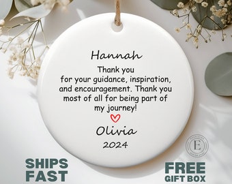 Thank You Christmas Ornament Personalized Thank You Ornament Custom Teacher Appreciation Keepsake Ornament for Coworker Mentor Appreciation