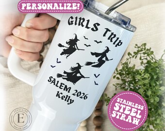 Vaso personalizado para chicas de Salem. Viaje personalizado de brujas y chicas. Viaje de brujas. Viaje de chicas a Salem. Fin de semana de chicas en Salem. Viaje de Halloween para chicas.