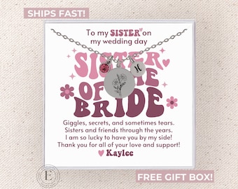 Hermana de la novia collar personalizado novia hermana joyería personalizada regalo del día de la boda para la hermana de la novia a mi hermana en mi boda