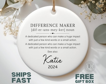 Difference Maker Ornament Personalized Difference Maker Gift Custom Thank You Gift For Teacher Ornament Leaving Gift for Mentor Leader Gift
