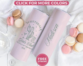 Vaso con pajita para despedida de soltera en Scottsdale Girls, regalo personalizado para fin de semana en el desierto para chicas, recuerdo de despedida de soltera en Scottsdale, despedida de soltera en Scottsdale