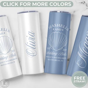 Custom Coastal Bachelorette Party Tumbler Personalized Seashells and Wedding Bells Bach Party Favor Coastal Bach Party Gift for Coastal Bach