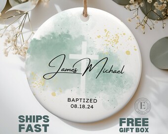 Adorno de bautismo, regalo de bautizo personalizado para niño, adorno navideño para bautizo, adorno de recuerdo de bautismo de niño personalizado para bautismo de niño