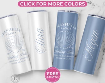 Vaso personalizado para despedida de soltera costera, conchas marinas y campanas de boda personalizadas, recuerdo de despedida de soltera, regalo para despedida de soltera costera.