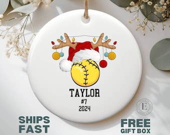 Personalized Softball Ornament Custom Softball Christmas Ornament for Softball Player Girls Softball Ornament Keepsake Travel Softball Gift
