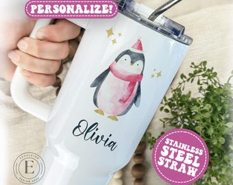 Personalized Penguin Tumbler Custom Penguin Tumbler Penguin Lover Gift Penguin Christmas Gift Penguin Travel Mug Cute Penguin Gift for Her