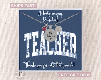 Preschool Teacher Necklace Personalized Preschool Teacher Appreciation Jewelry Custom End of Year Thank you Gift for Preschool Teacher Gifts