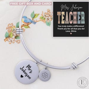 Teacher Bracelet Personalized Teacher Appreciation Jewelry Thank You Gifts for Teacher Bangle Bracelet Custom End of Year Teacher Gift