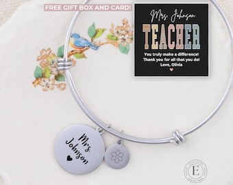Teacher Bracelet Personalized Teacher Appreciation Jewelry Thank You Gifts for Teacher Bangle Bracelet Custom End of Year Teacher Gift