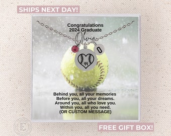 Softball Graduation Necklace Custom Softball Graduation Jewelry Personalized Softball Gift for Senior Graduation Softball Player Grad Gift