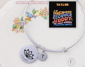 Addiction Recovery Bracelet Custom Sobriety Jewelry Personalized Addiction Recovery Gifts for Women Sobriety Bracelet Sober Anniversary Gift