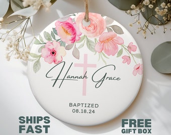 Girl Baptism Ornament Personalized Baby Girl Baptism Gift for Girl Custom Baptism Ornament for Christening Floral Christening Keepsake Gift
