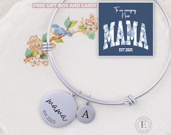New Mom Bracelet Personalized New Mom Jewelry Custom New Mommy Gift for Mothers Day Gift for New Mom Bangle Bracelet Birthstone New Mom Gift