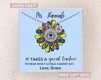 Autism Teacher Necklace Personalized Autism Teacher Appreciation Jewelry Custom End of Year Gifts for Autism Therapist Aide IEP ASD Gift