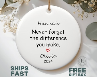 Thank You Christmas Ornament Personalized Thank You Ornament Custom Teacher Appreciation Keepsake Ornament for Coworker Mentor Appreciation