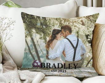 Custom Pillow with Photo and Text, Personalized Pillow for Family, Newlyweds Mom, Grandma, Couple,  Customized Housewarming or Wedding Gift