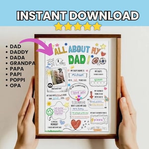 Vatertagsumfrage zum ausdrucken, alles über Papa, Papa-Umfrage, mein Papa-Fragebogen, Vatertags-Formulare, Aktivität für Papa und Opa, Papa Geburtstag