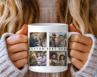 Photo Collage Mug With Personalized Text, Custom Photo Mug, Custom Picture Text Mug, Personalized Mugs Gifts, Birthday Gift for Him Her