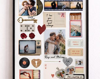 Modello di poster modificabile con scatola di fiammiferi, idea regalo fai da te per San Valentino, arte personalizzata con scatola di fiammiferi, regalo di anniversario, collage di arte murale, poster con scatola di fiammiferi