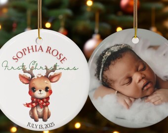 Personalized Baby’s First Christmas Ornament – Custom Newborn Girl Gift with Name, Birth Date, Stats – Keepsake Holiday Decoration
