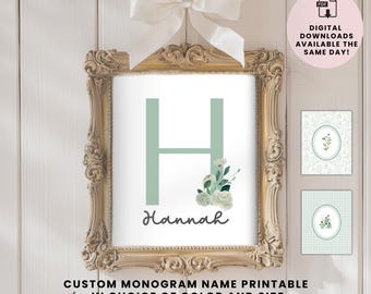 Decorazione murale con monogramma e nome, tela a quadretti Cottagecore, cameretta con monogramma per bambina, stampa iniziale personalizzata per bambina, monogramma per baby shower