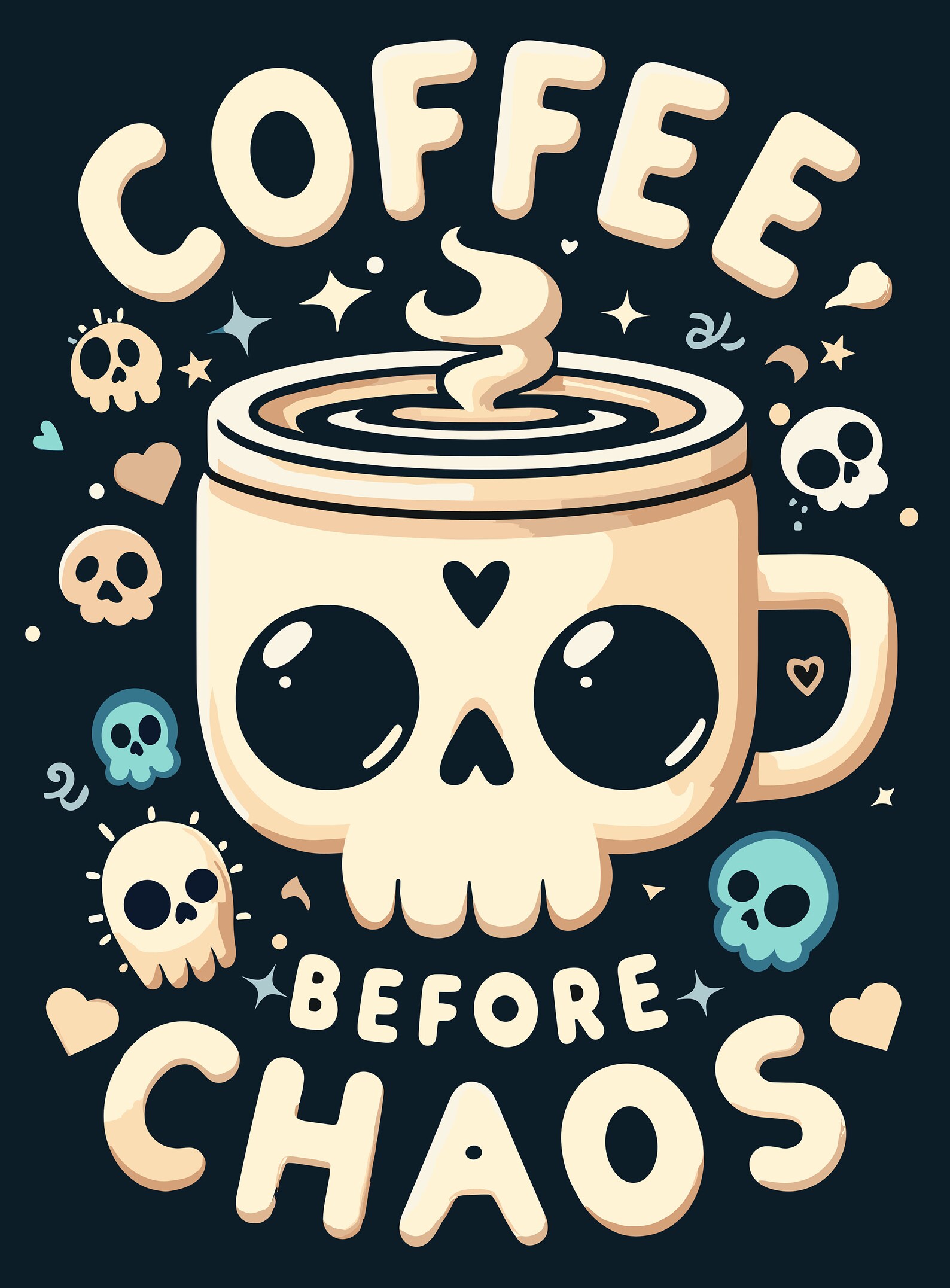 Cute Retro Poster / Coffee Before Chaos / Boho Art Print / Spooky Emo ...