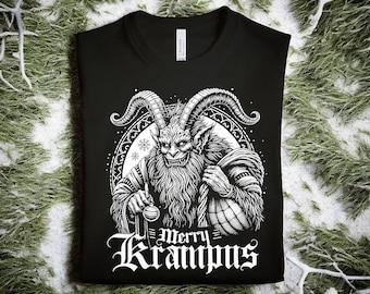 Merry Krampus Christmas T-Shirt: Unisex Black Tee, Horror Pagan Shirt